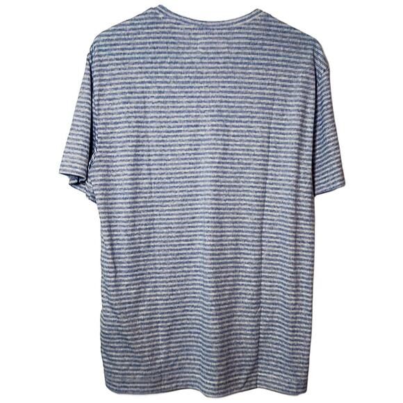 Banana Republic Linen-Blend Notch-Neck Blue Stripe T-Shirt Men's Medium NWT - Picture 2 of 6